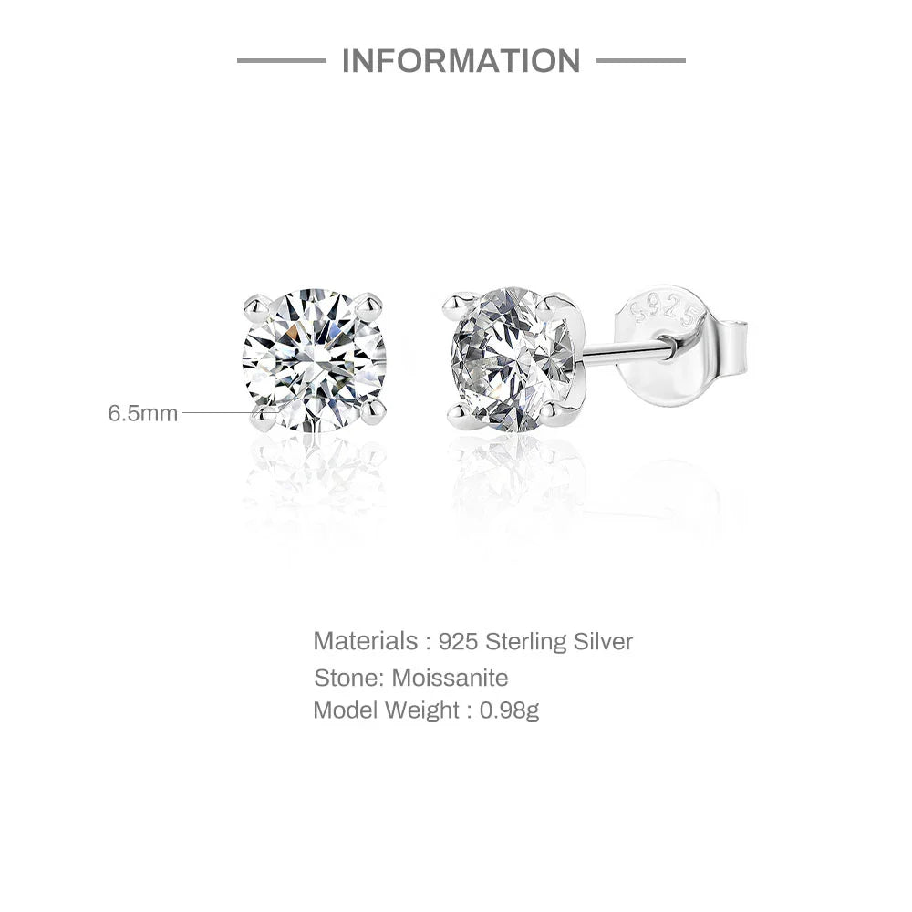 Moissanite 0.5-1.2 Ct D Color Stud Earrings 925 Sterling Silver For Women