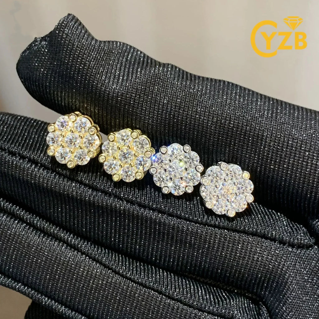 Moissanite Stud Earrings 925 Sterling Silver D Color Flower Earrings For Women