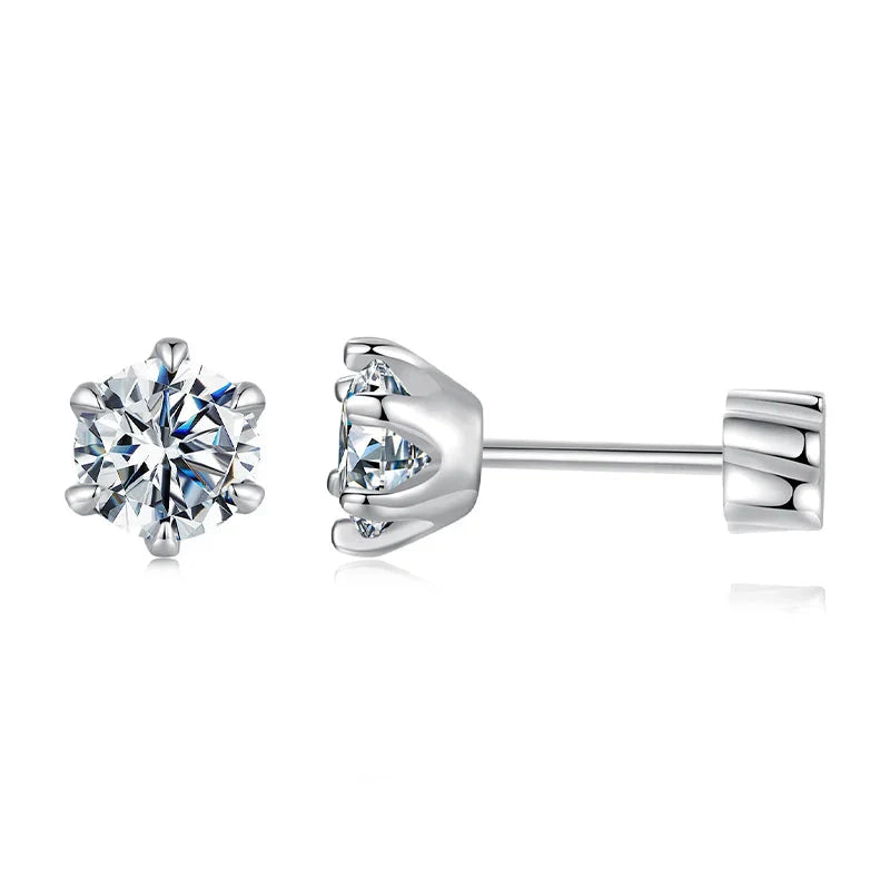 Moissanite Stud Earrings 925 Sterling Silver White Gold Plated Huggie Screwback