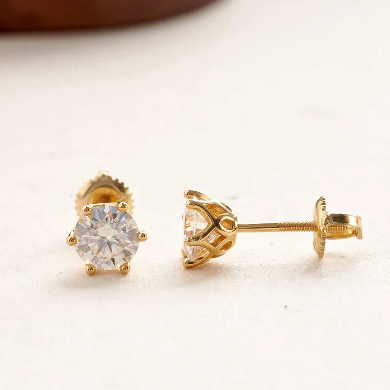 Moissanite Stud Earrings 0.5-2CT Screw Back S925 Sterling Silver 18K Plated
