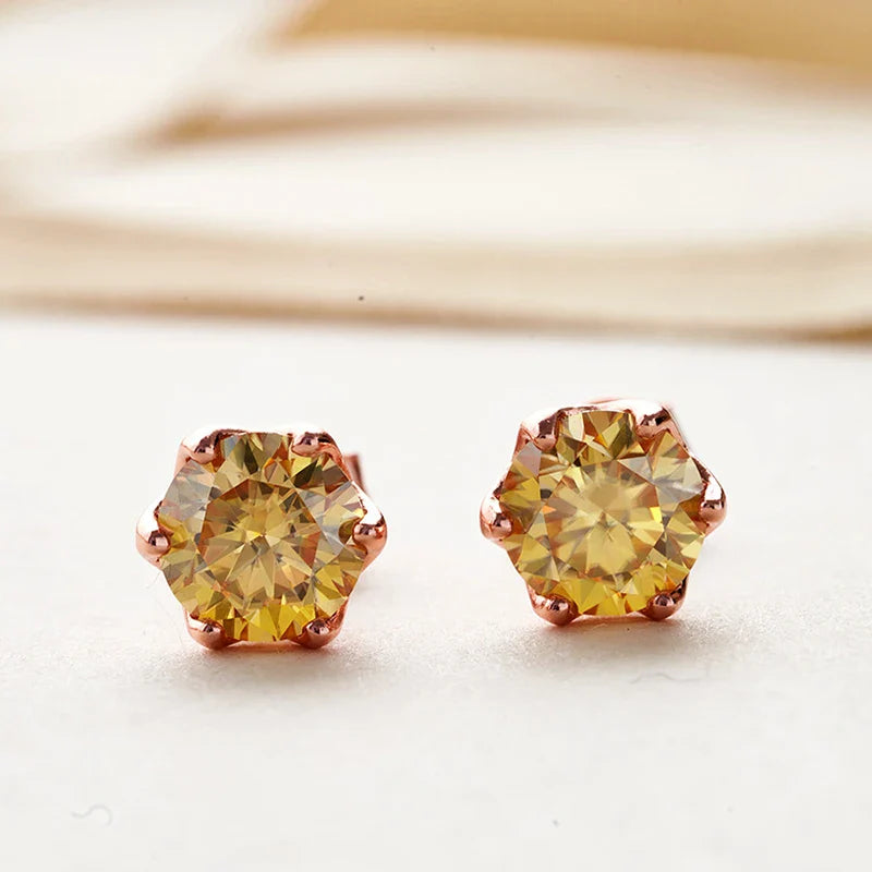 Moissanite Stud Earrings 0.5/1/2 CT Rose Gold Plated Sterling Silver 925