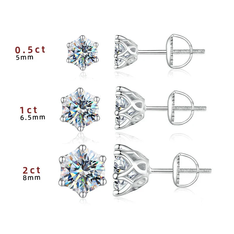 Moissanite Stud Earrings 0.5-2CT Screw Back S925 Sterling Silver 18K Plated