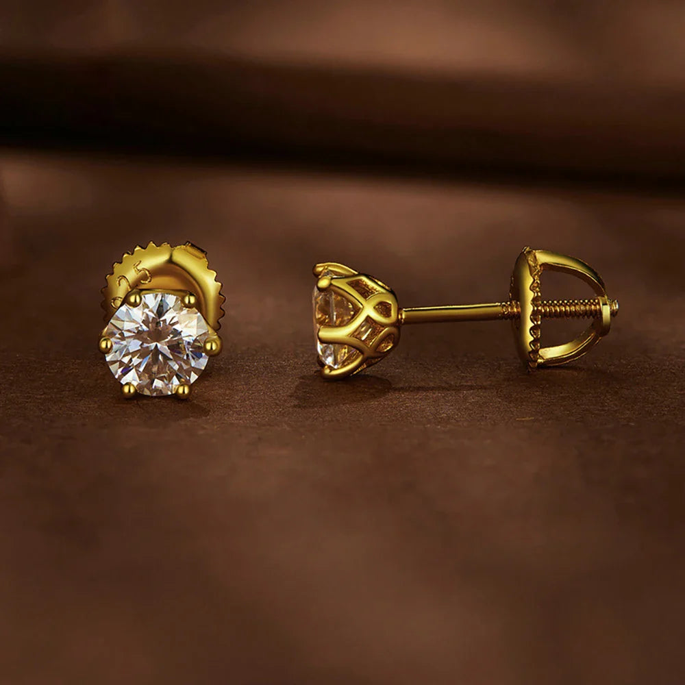 Moissanite Stud Earrings 0.5-2CT Screw Back S925 Sterling Silver 18K Plated