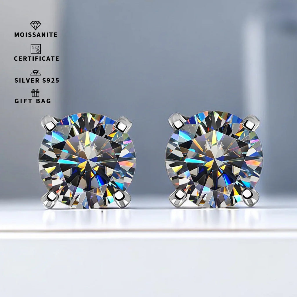 Moissanite Stud Earrings 0.3-3 Carat S925 Sterling Silver Gray Plated