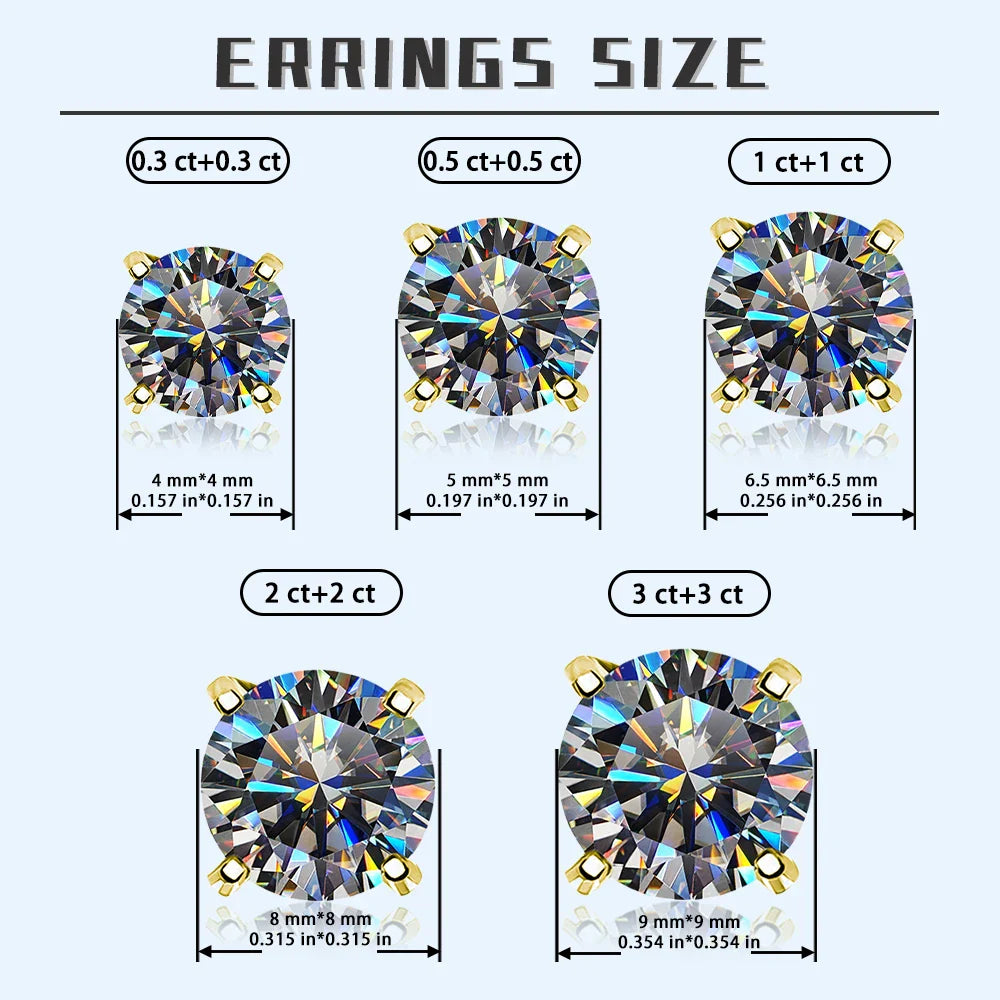 Moissanite Stud Earrings 0.3-3 Carat S925 Sterling Silver Gray Plated