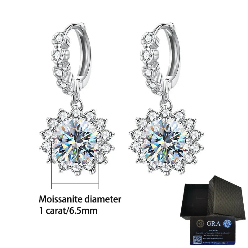 Moissanite Sunflower Drop Earrings 925 Sterling Silver Dainty Wedding Banquet