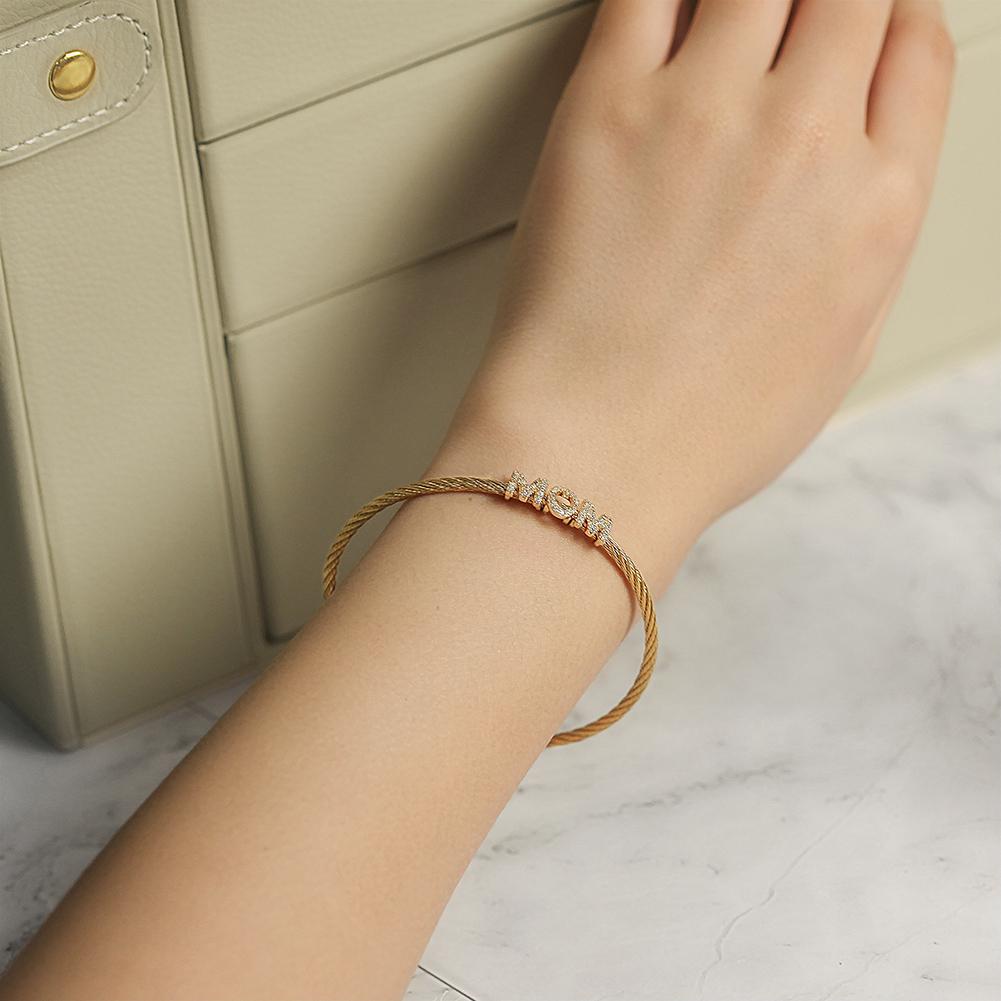 Mom Pavé Cubic Zirconia Gold Cable Bracelet Gift For Her