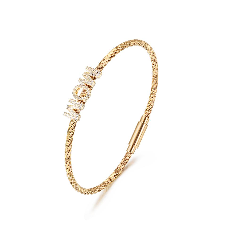 Mom Pavé Cubic Zirconia Gold Cable Bracelet Gift For Her