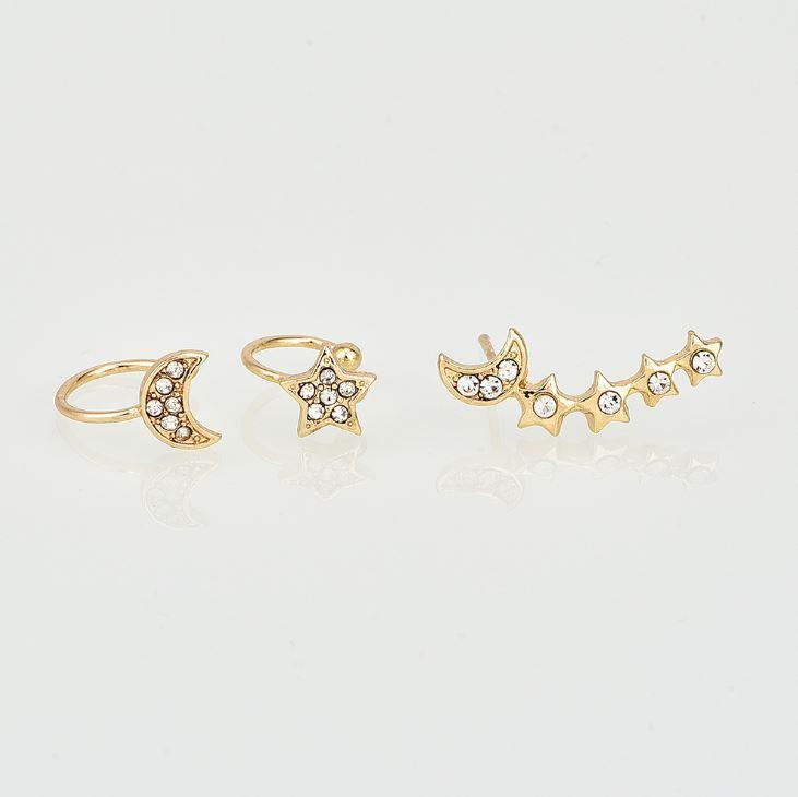 Moon And Star Ear Cuff And Stud Earring Set Sterling