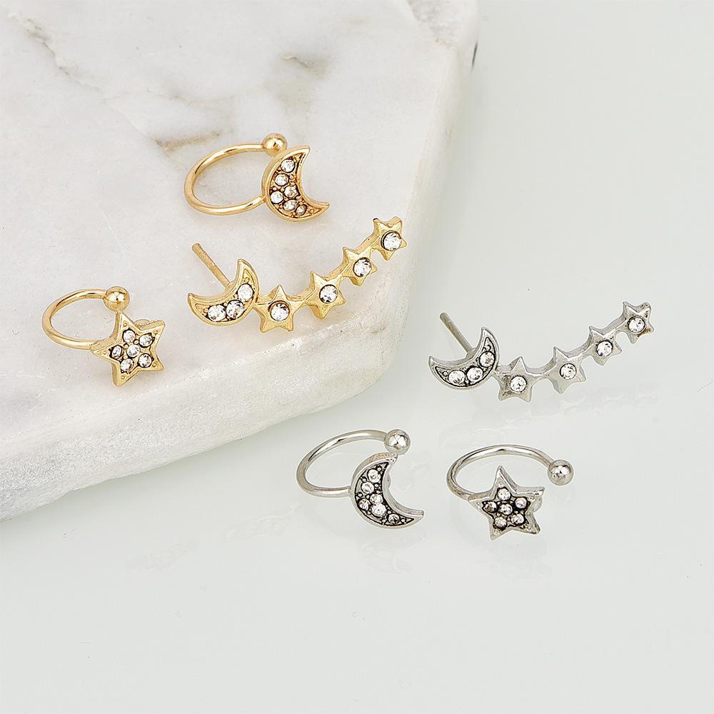 Moon And Star Ear Cuff And Stud Earring Set Sterling