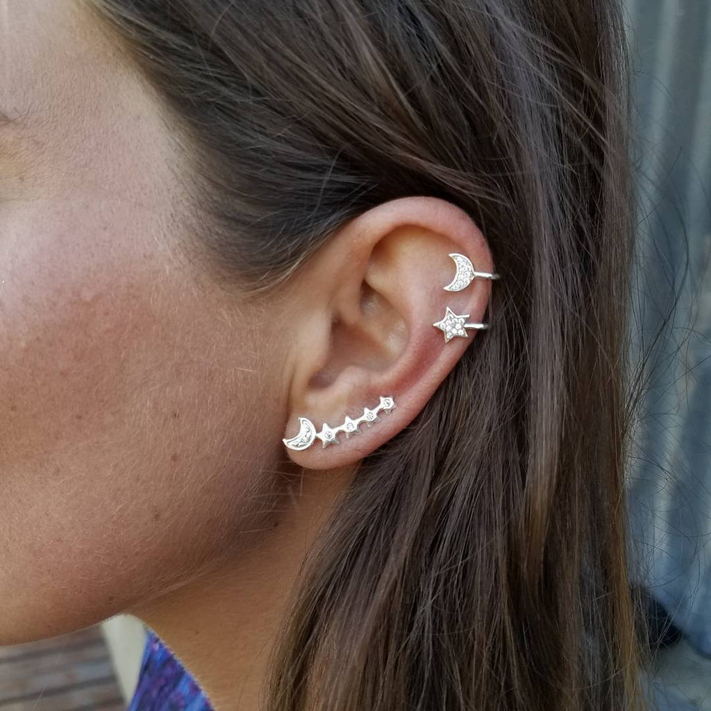 Moon And Star Ear Cuff And Stud Earring Set Sterling
