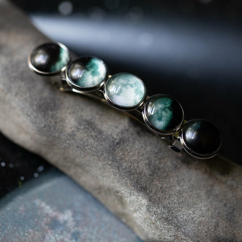 Moon Phase Hair Barrette Slim Five Phase Celestial Clip