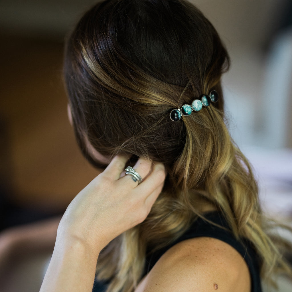 Moon Phase Hair Barrette Slim Five Phase Celestial Clip