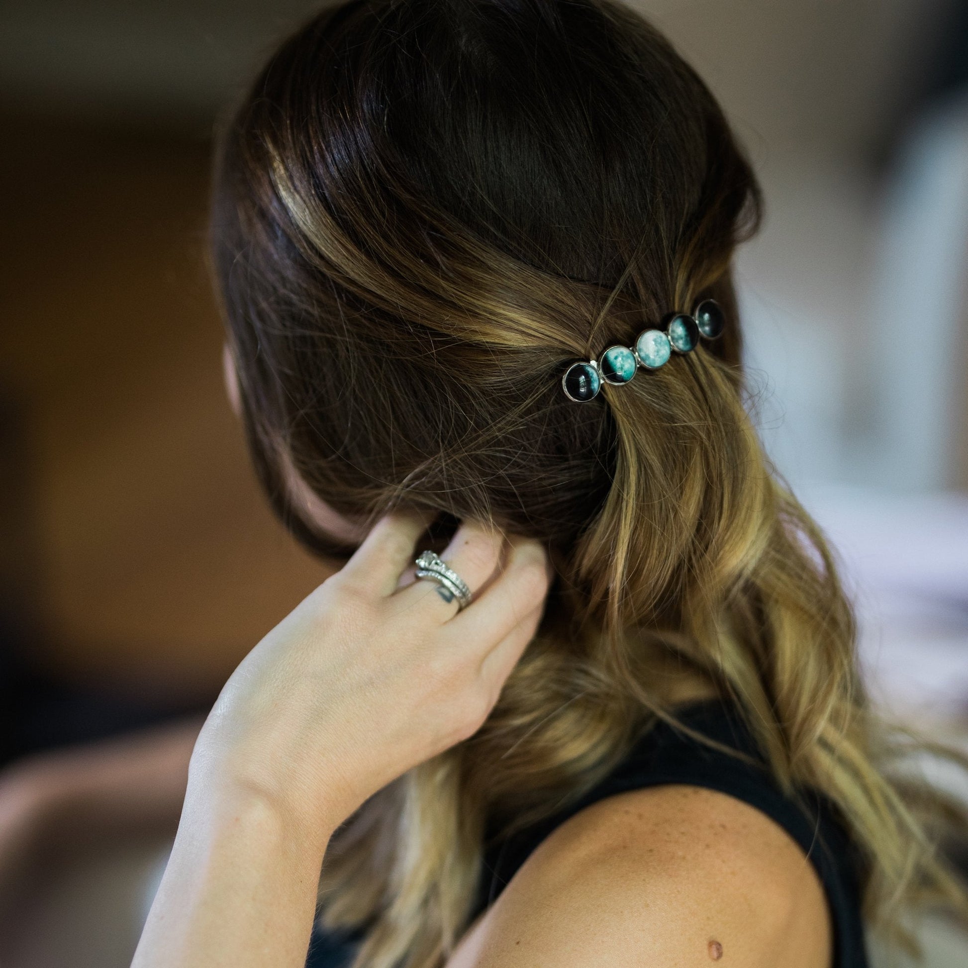 Moon Phase Hair Barrette Slim Five Phase Celestial Clip