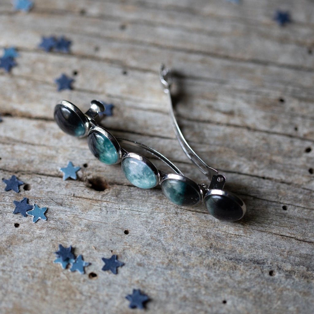 Moon Phase Hair Barrette Slim Five Phase Celestial Clip