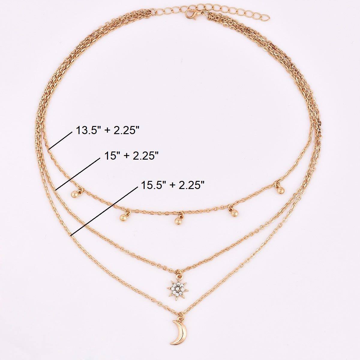 Moon And Star Dainty Layered Beaded Necklace Gold Plated