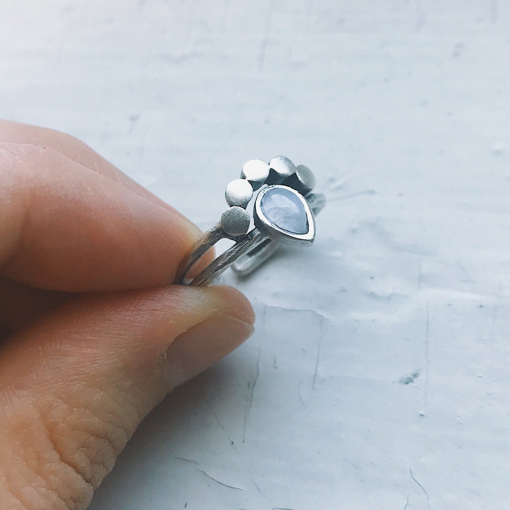 Moonstone Teardrop Ring Silver Tone Slim Stacking Band