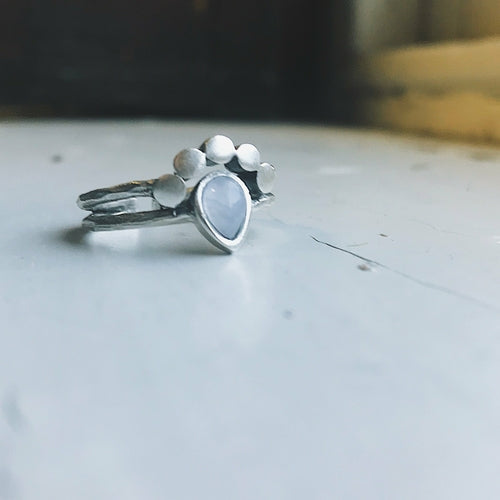 Moonstone Teardrop Ring Silver Tone Slim Stacking Band