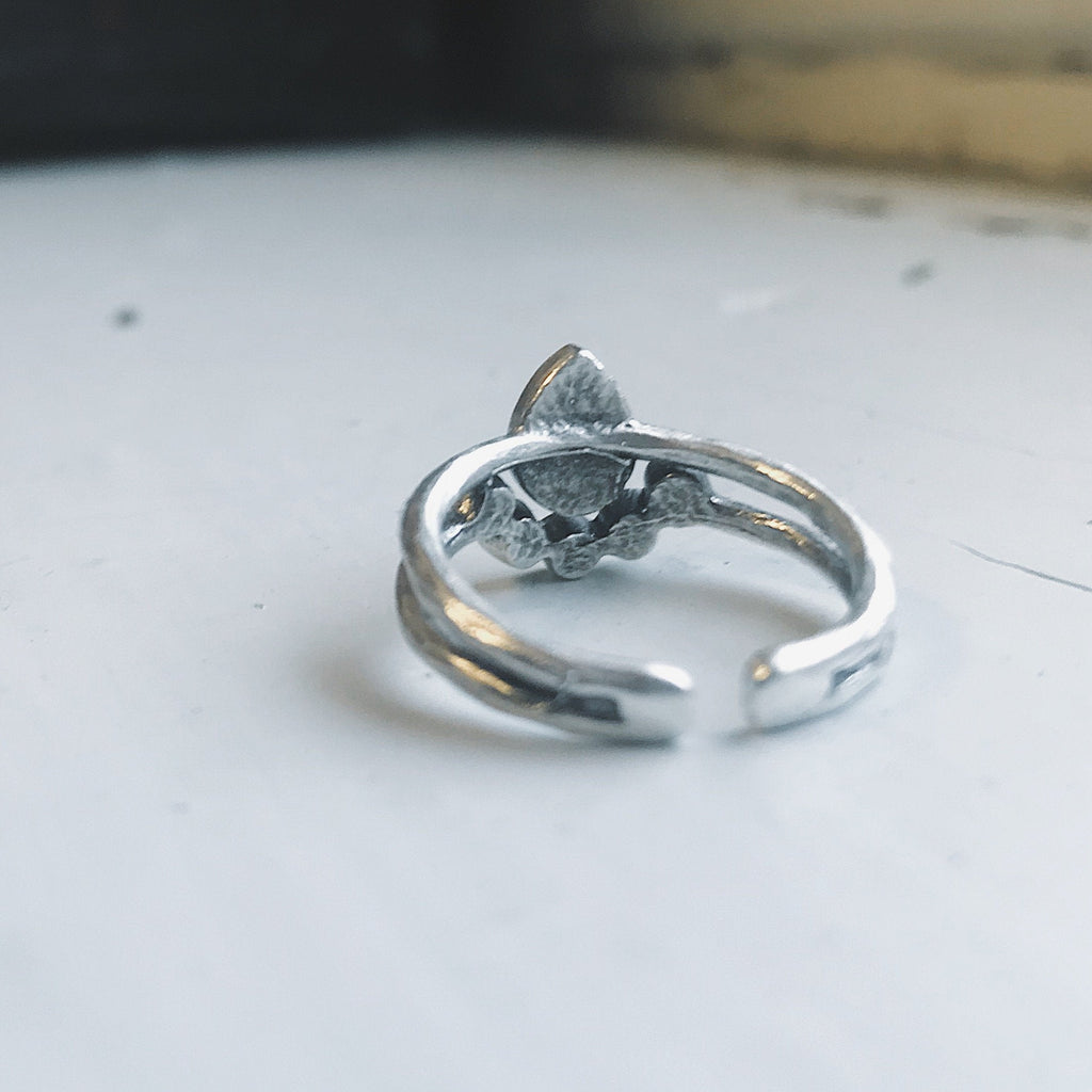 Moonstone Teardrop Ring Silver Tone Slim Stacking Band