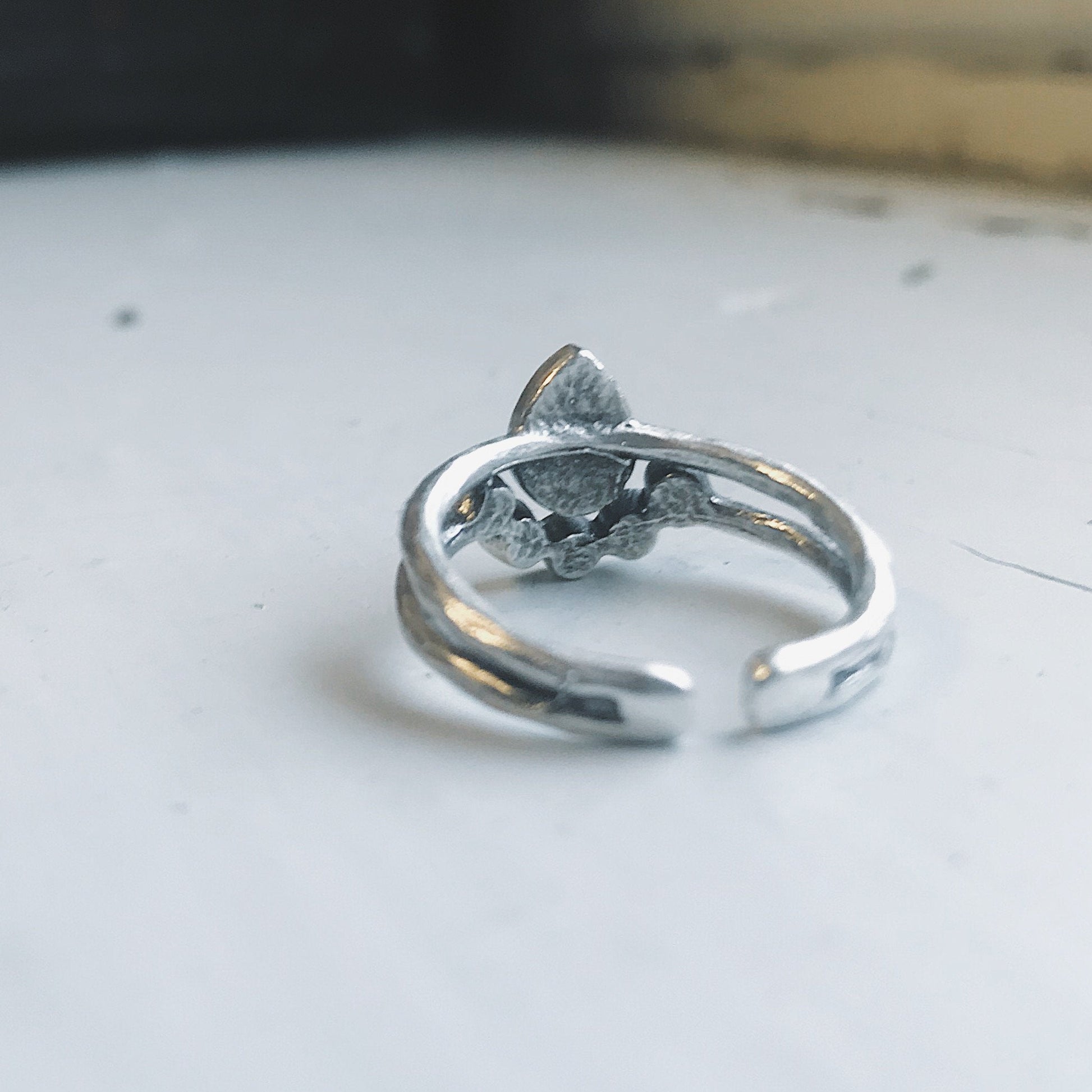 Moonstone Teardrop Ring Silver Tone Slim Stacking Band