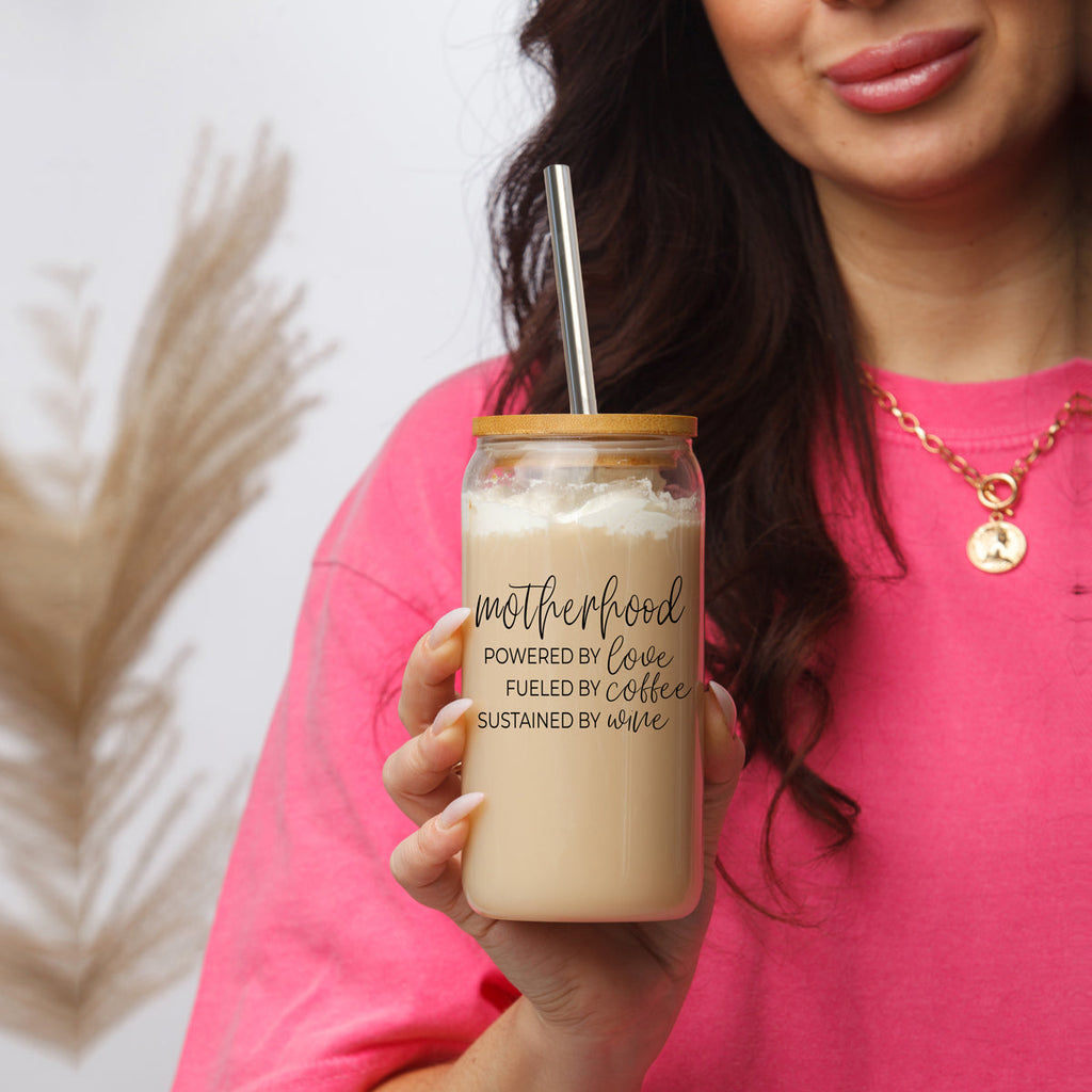 Motherhood Definition 17oz Glass Tumbler With Bamboo Lid And 2 Stainless Straws