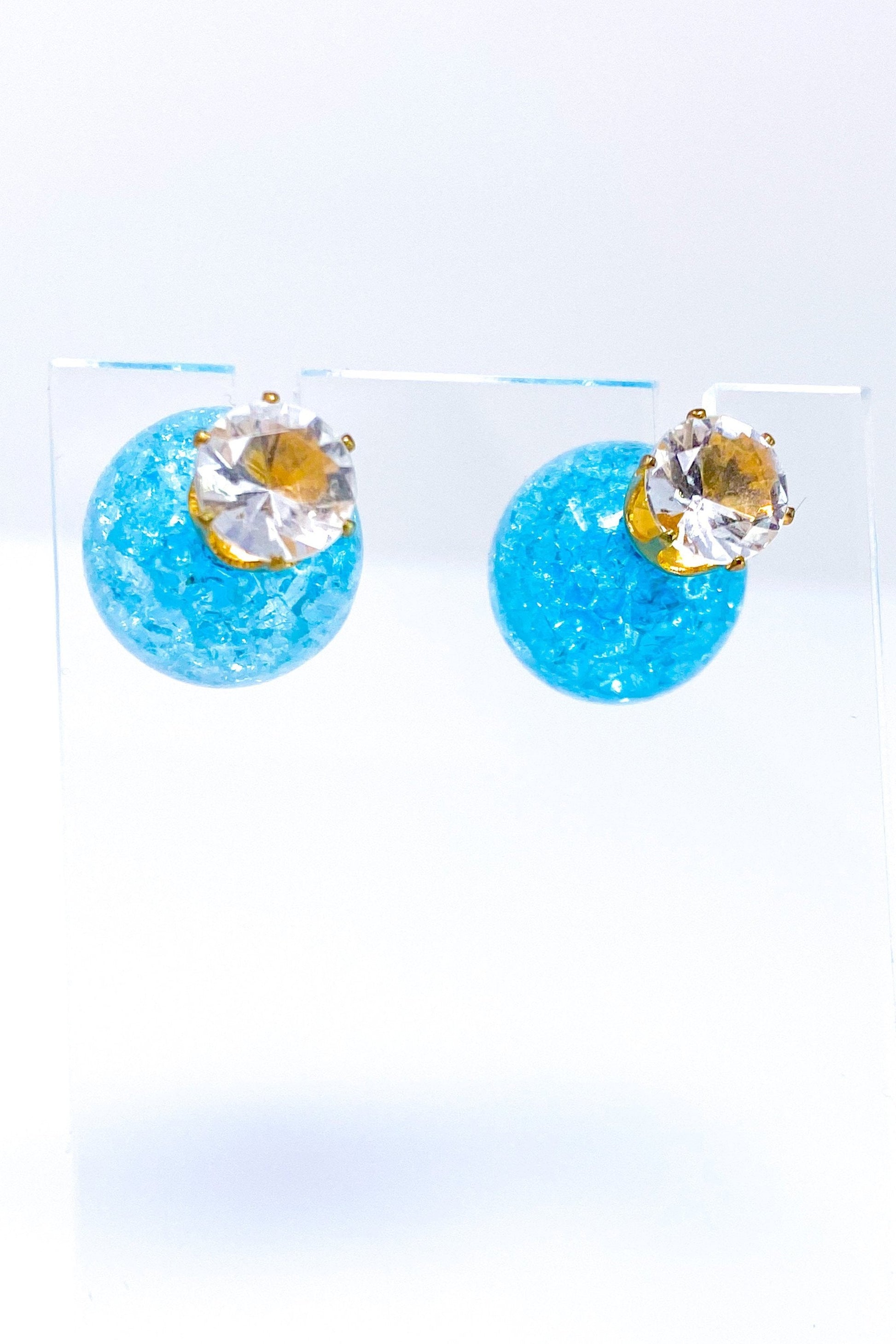 Multicolored Crystal Stud Earrings Sparkle Pink Blue
