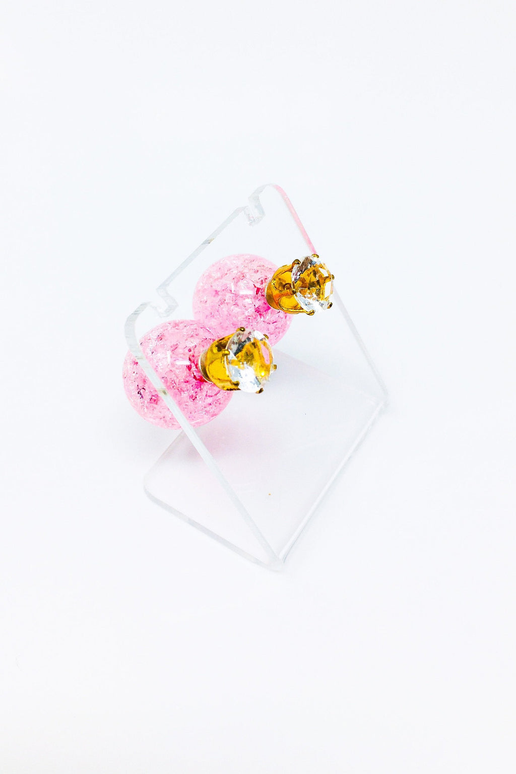 Multicolored Crystal Stud Earrings Sparkle Pink Blue