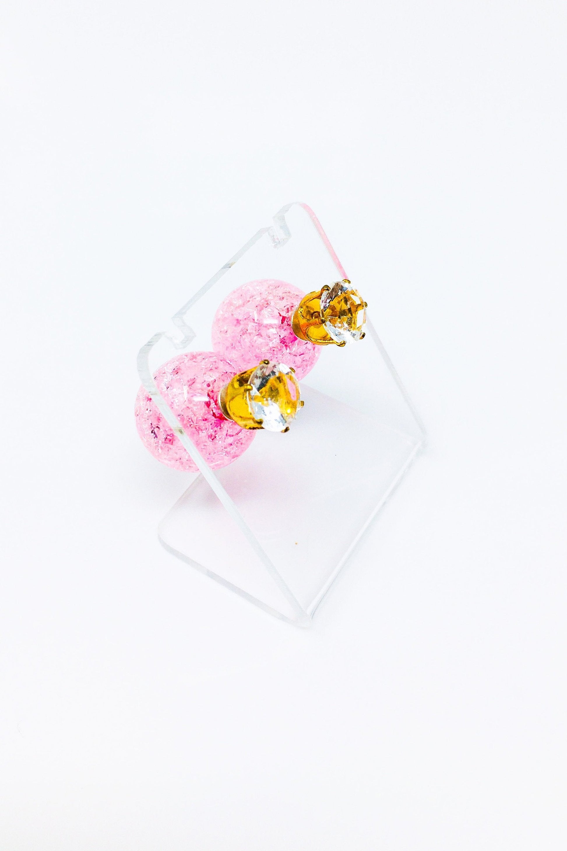 Multicolored Crystal Stud Earrings Sparkle Pink Blue