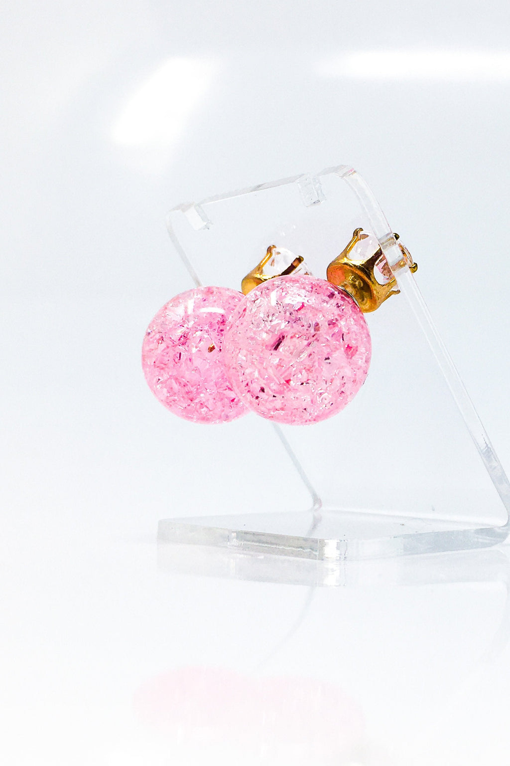 Multicolored Crystal Stud Earrings Sparkle Pink Blue