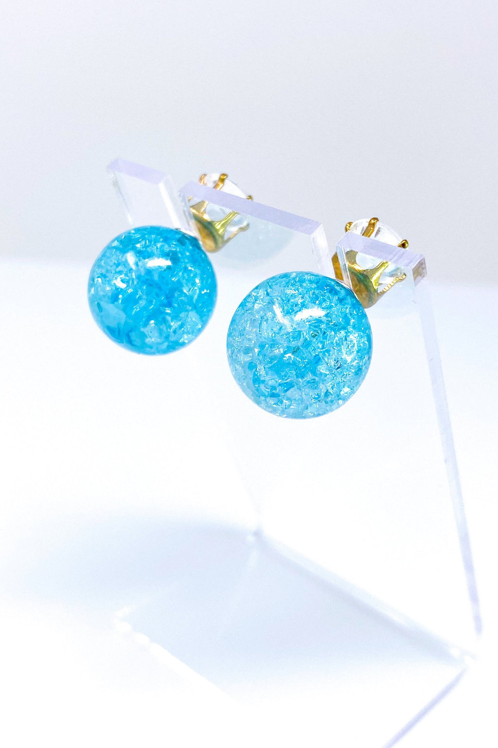 Multicolored Crystal Stud Earrings Sparkle Pink Blue