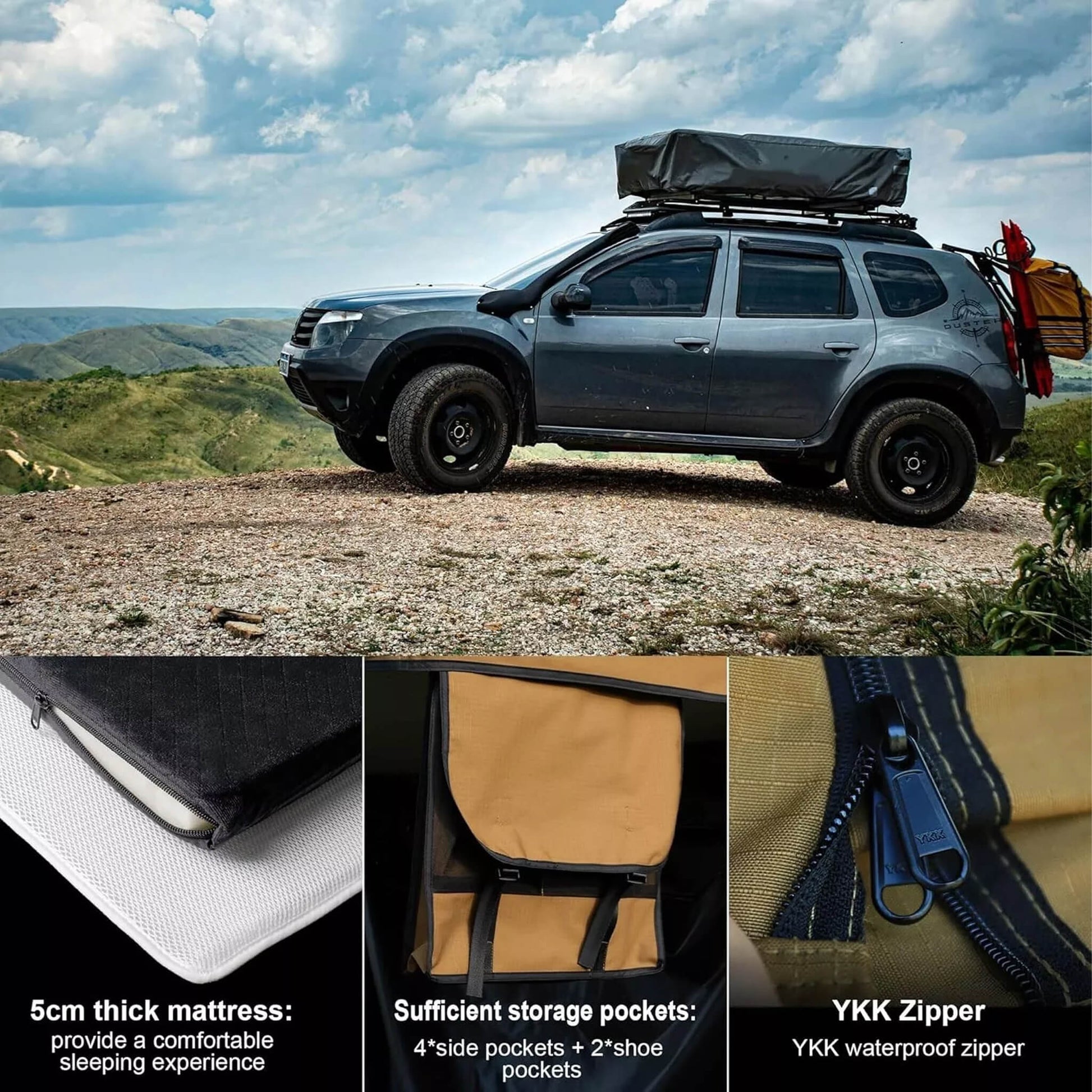 Naturnest Andromeda Khaki Soft-Shell Rooftop Tent With Large Panoramic Skylight & YKK Doors (SAK72384)