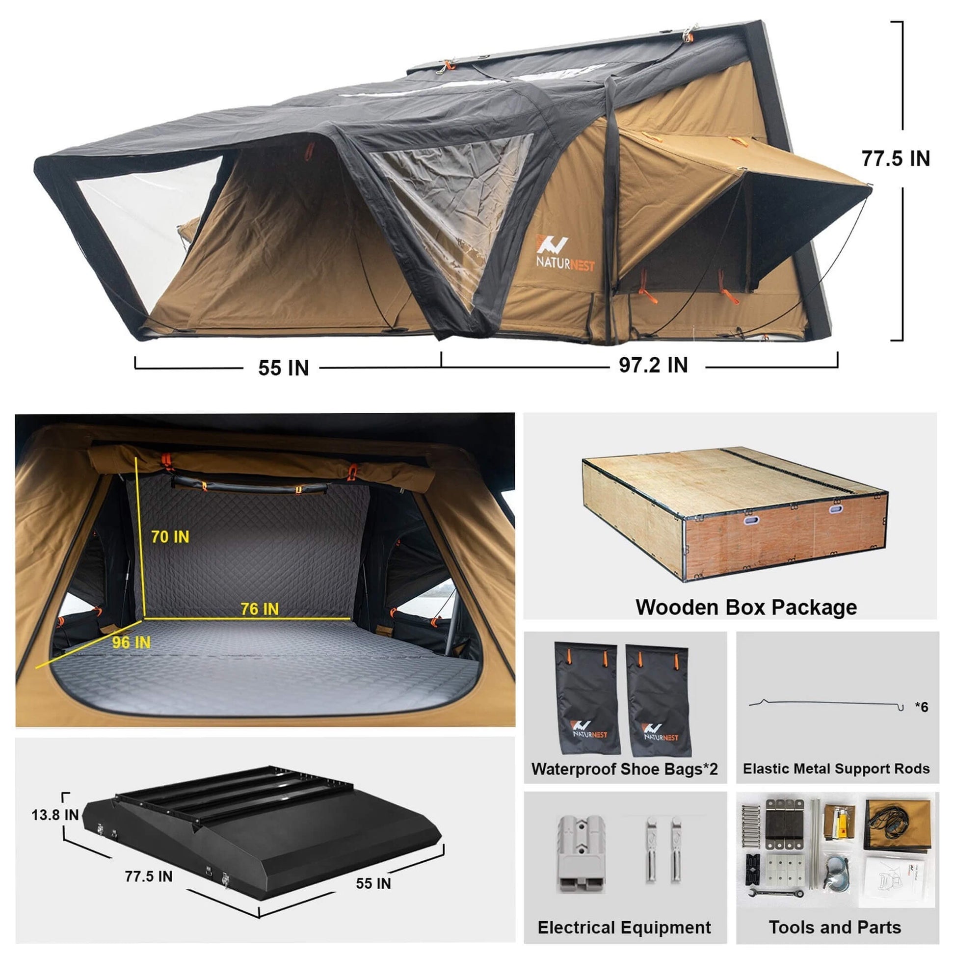 Naturnest Sirius 3 Premium 2XL 3-Person Clamshell Rooftop Tent (SAK62917)