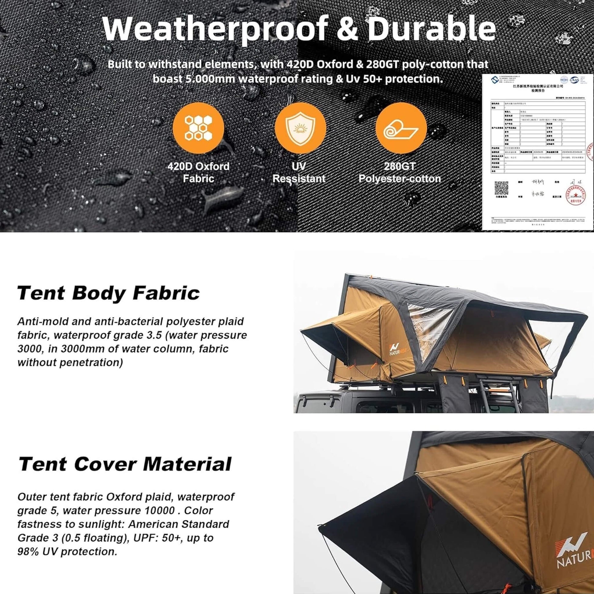Naturnest Sirius 3 Premium 2XL 3-Person Clamshell Rooftop Tent (SAK62917)