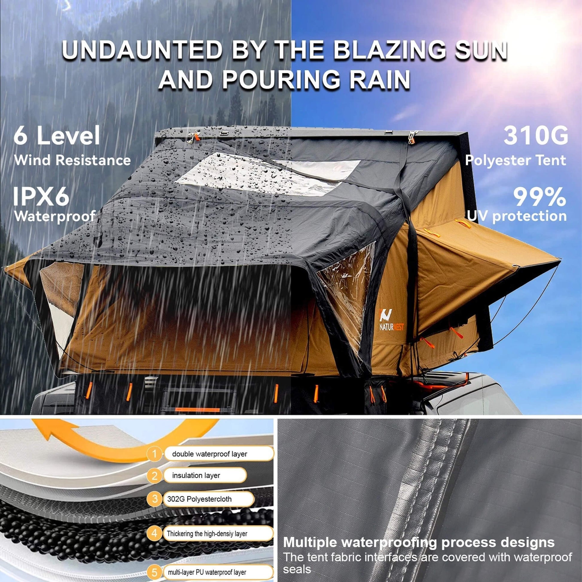 Naturnest Sirius 3 Premium 2XL 3-Person Clamshell Rooftop Tent (SAK62917)