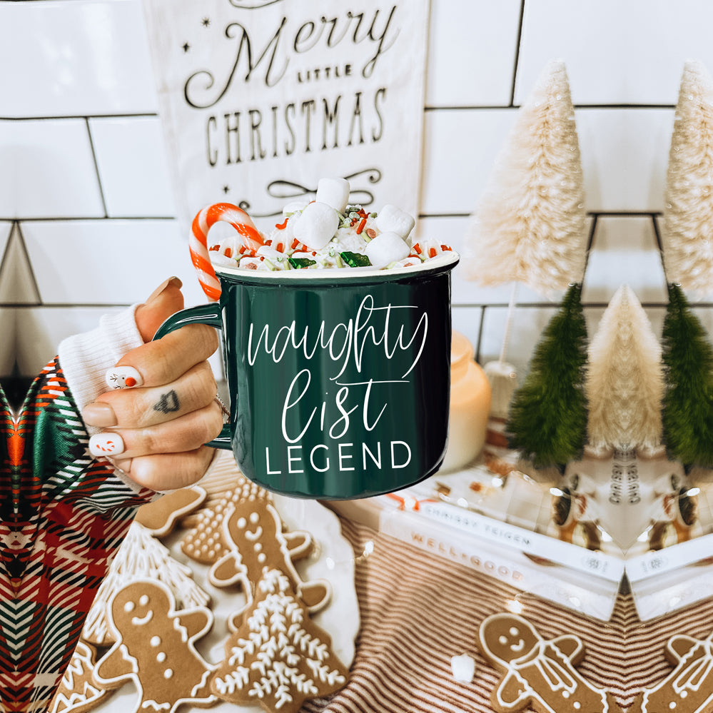 Naughty Legend Christmas Mug 14.5oz Ceramic Campfire Style Red Or Green Holiday Coffee Cup