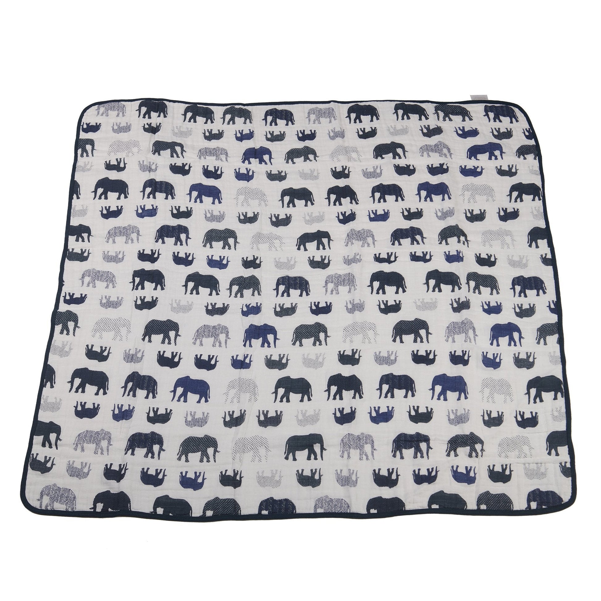 Navy Elephant Muslin Baby Blanket 47x47 Soft Cotton