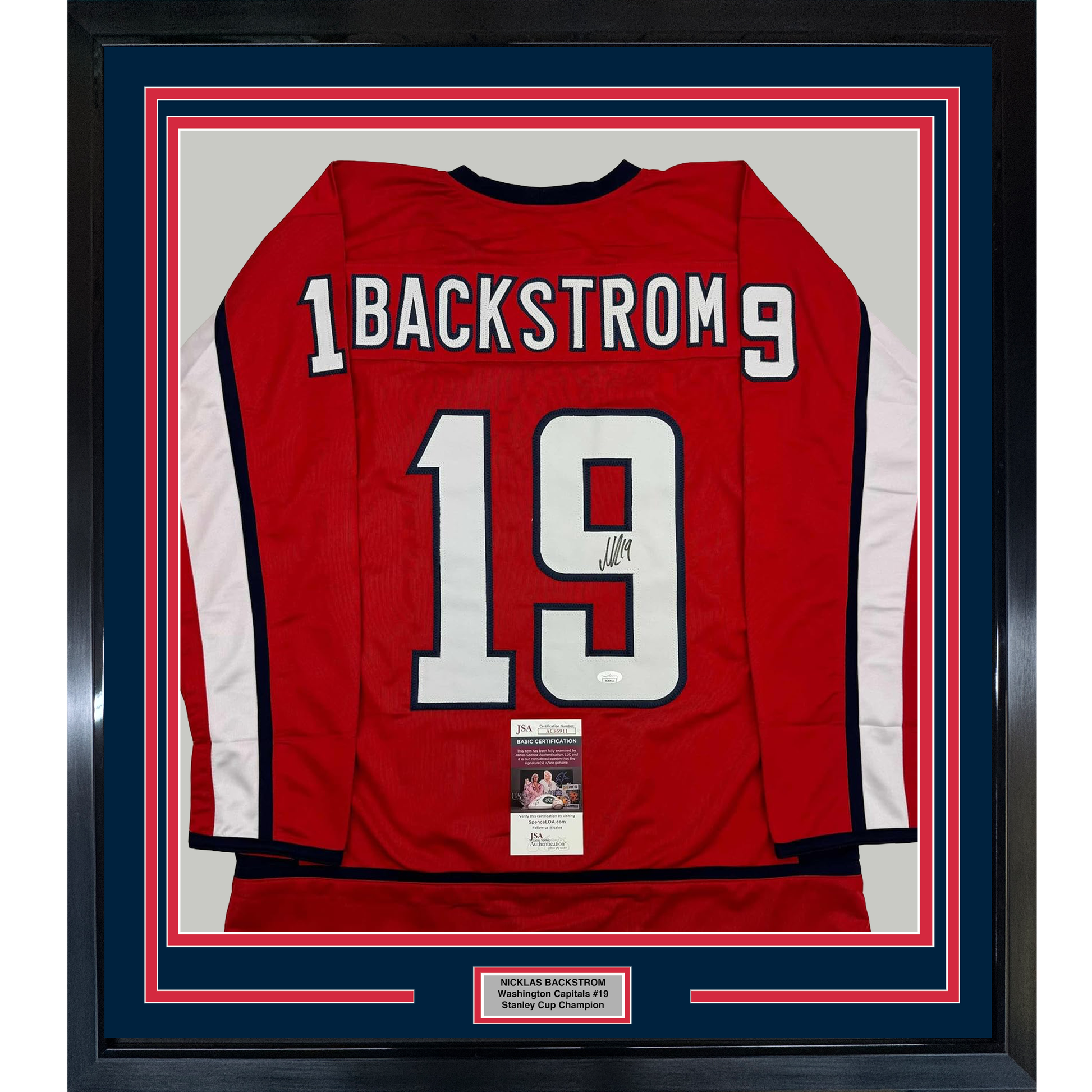 Framed Autographed/Signed Nicklas Backstrom 35x39 Washington Red Hockey Jersey JSA COA
