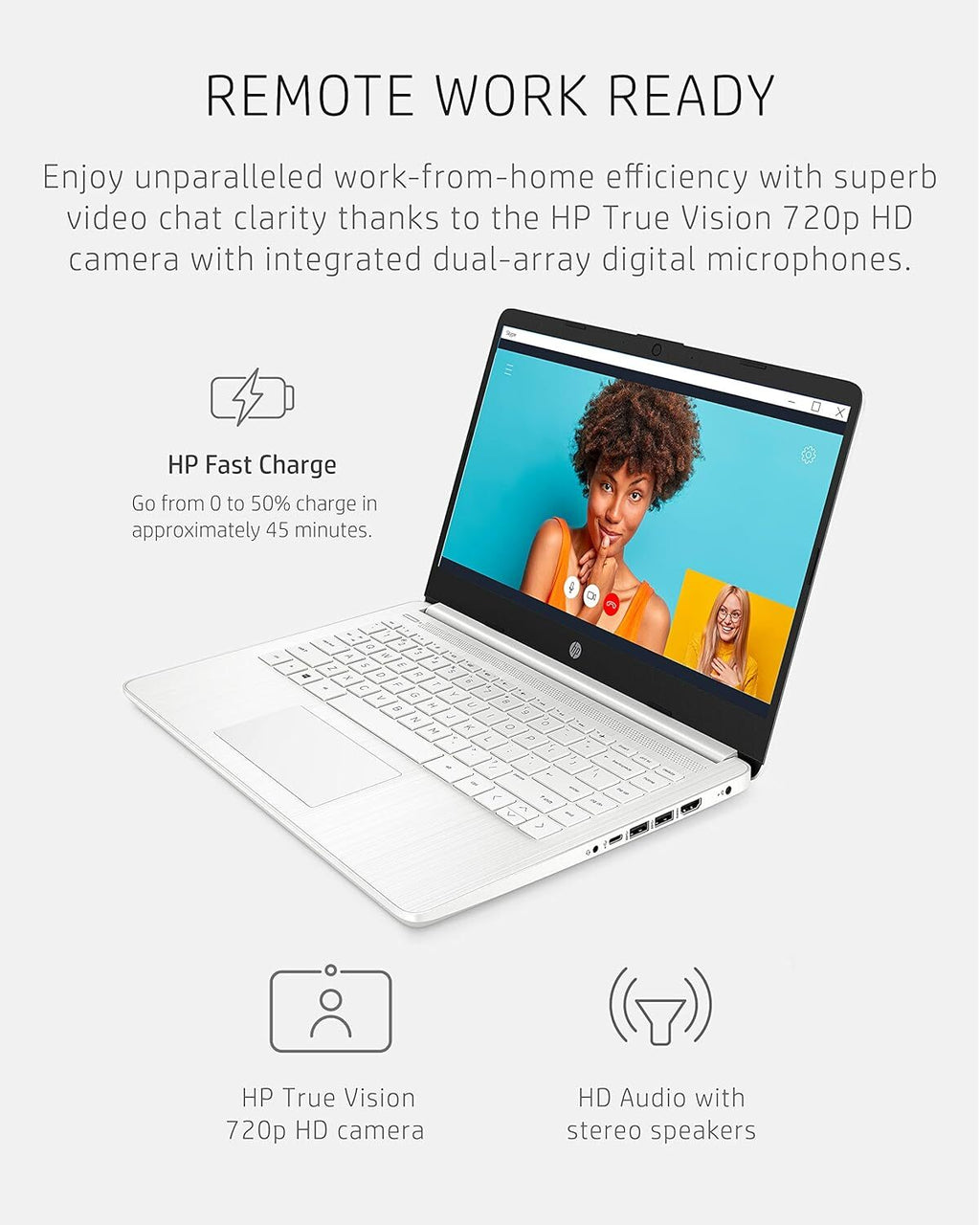 HP 14DQ0052DX 14" Laptop – Intel Celeron N4120 • 4GB RAM • 64GB eMMC – Win 11 Home (Open box)