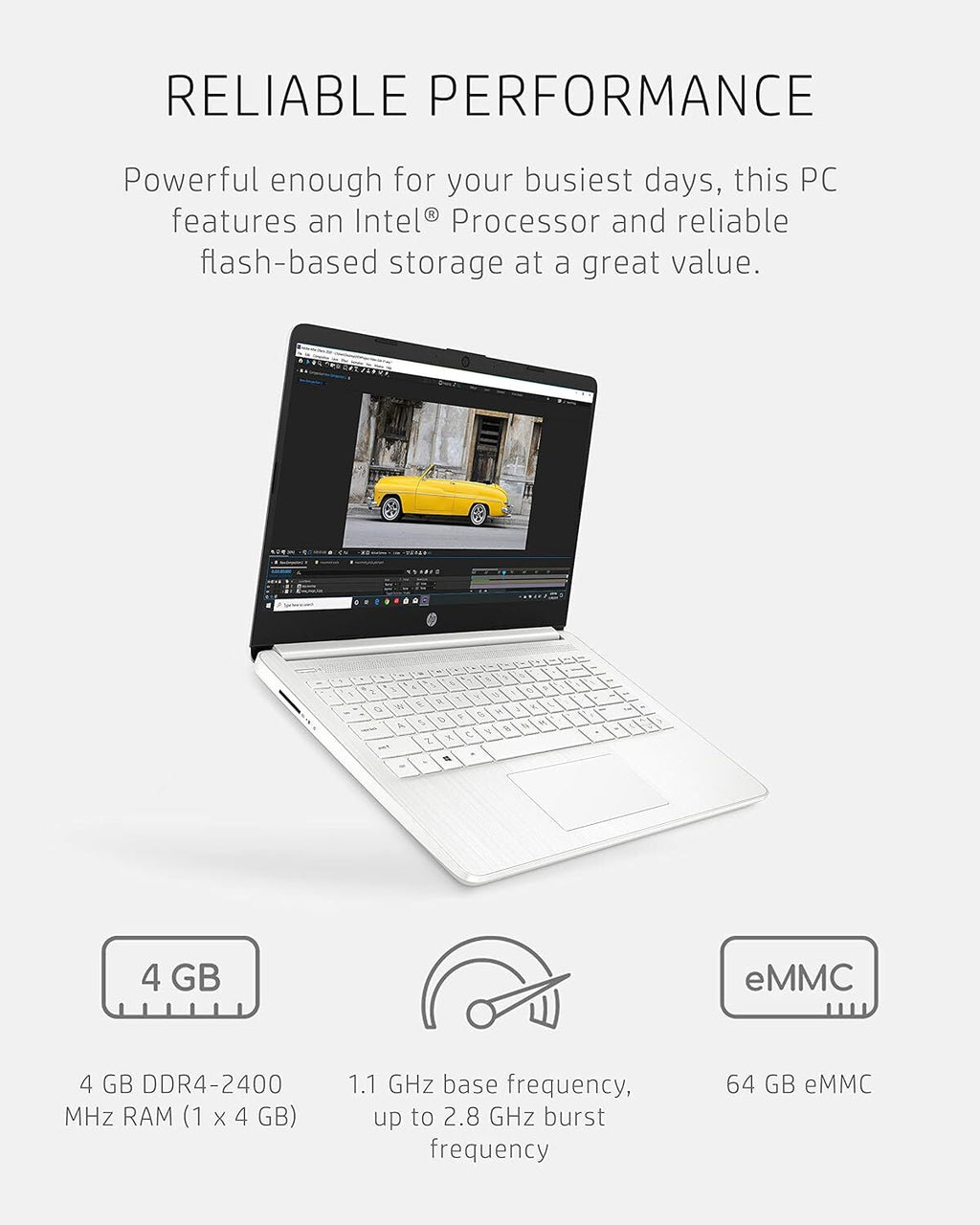 HP 14DQ0052DX 14" Laptop – Intel Celeron N4120 • 4GB RAM • 64GB eMMC – Win 11 Home (Open box)