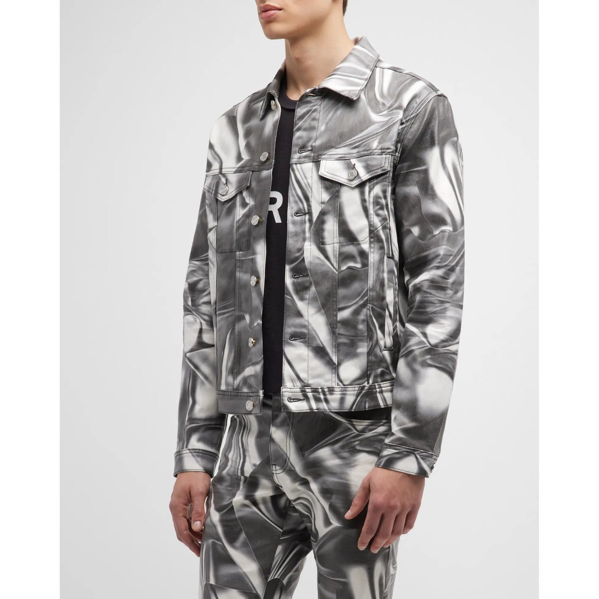 PURPLE Men's Digital Wrinkle-Print Trucker Jacket