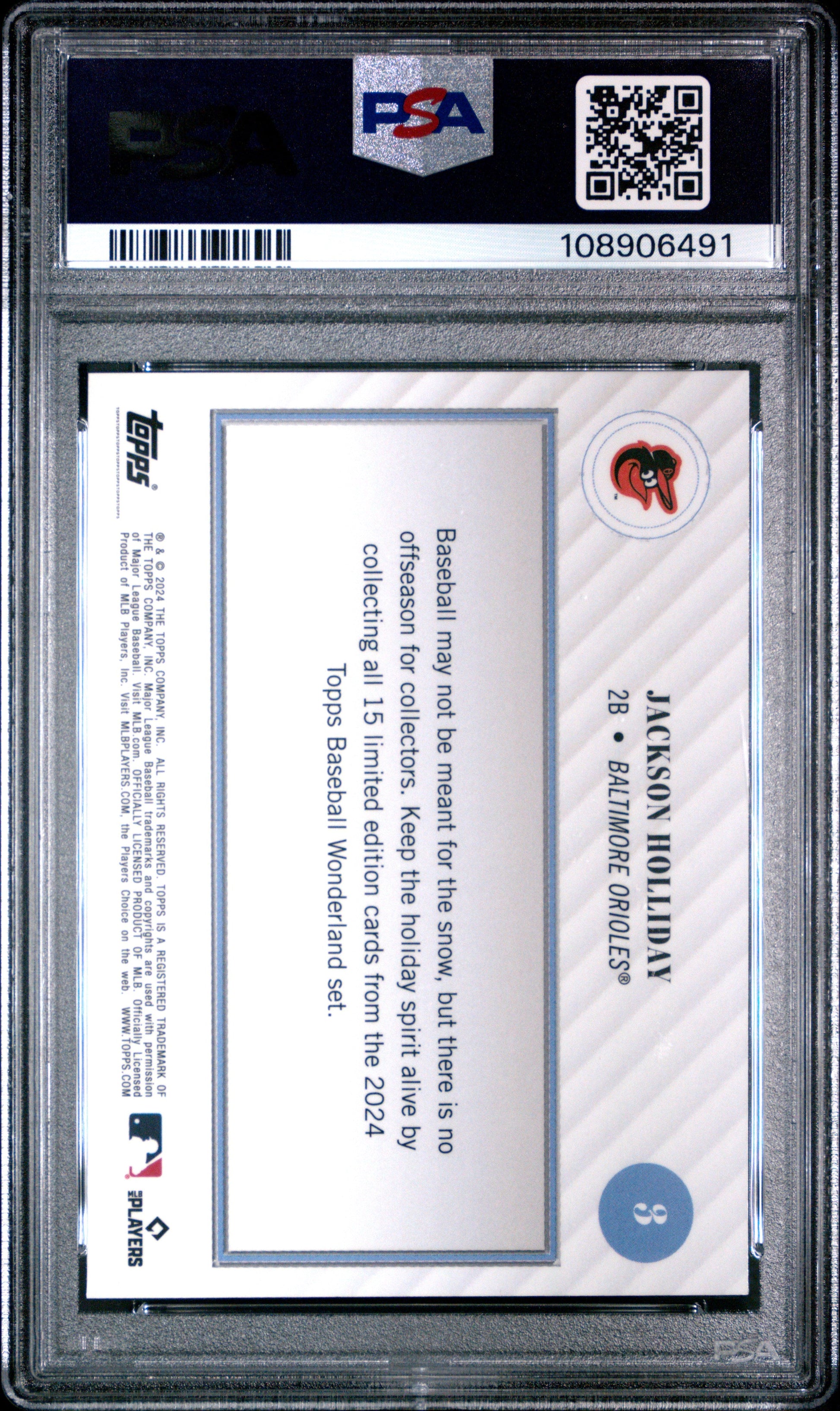 Graded 2024 Topps Wonderland Jackson Holliday #3 Rookie RC Baseball Card PSA 9 Mint
