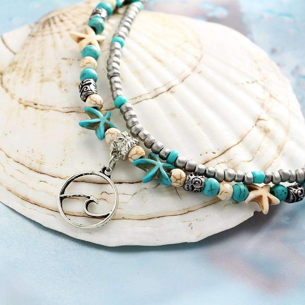 Ocean Wave Charm Anklet Beaded Shell Ankle Bracelet