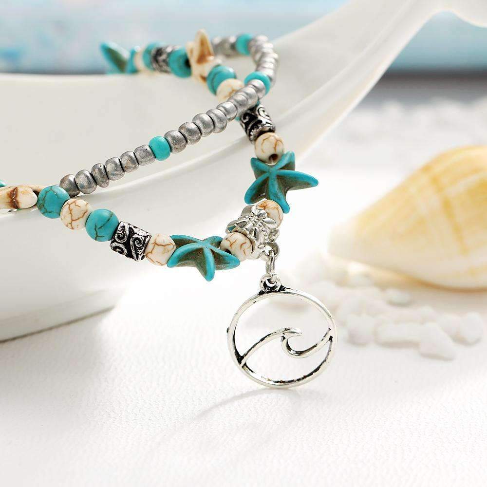 Ocean Wave Charm Anklet Beaded Shell Ankle Bracelet