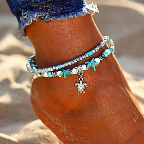 Ocean Wave Charm Anklet Beaded Shell Ankle Bracelet