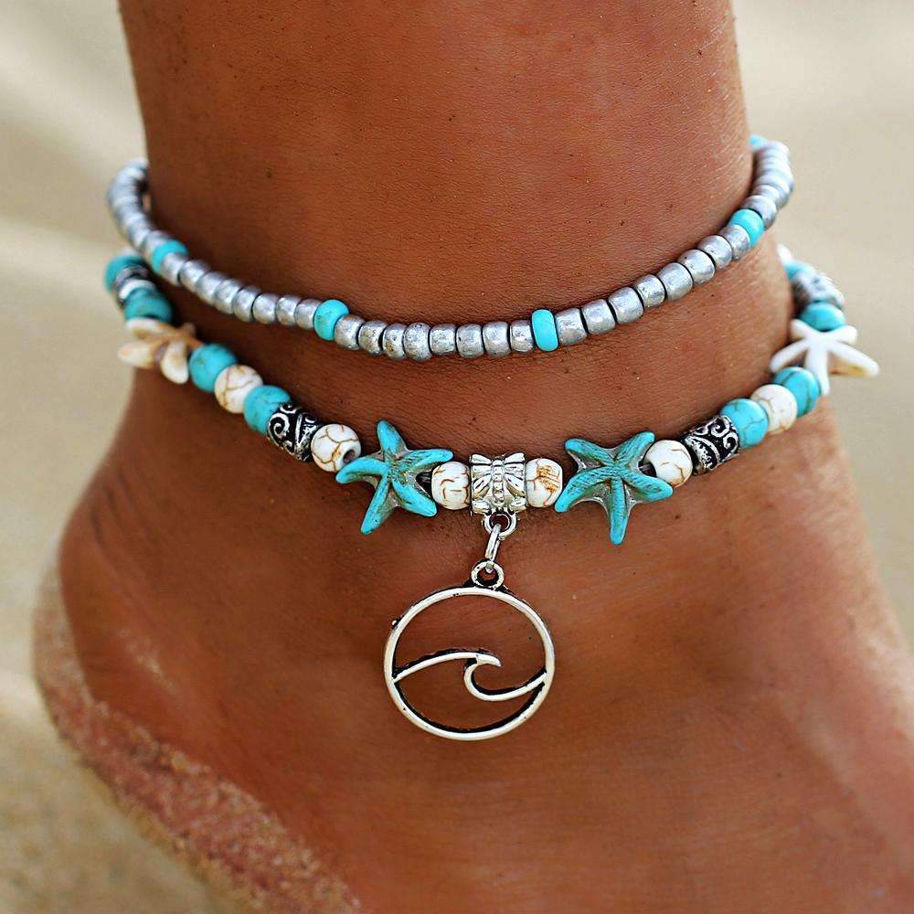 Ocean Wave Charm Anklet Beaded Shell Ankle Bracelet
