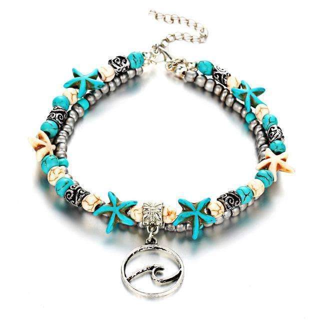Ocean Wave Charm Anklet Beaded Shell Ankle Bracelet