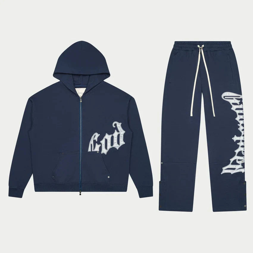 GODSPEED OG Logo Sweatsuit V2 (Navy/Silver Satin)