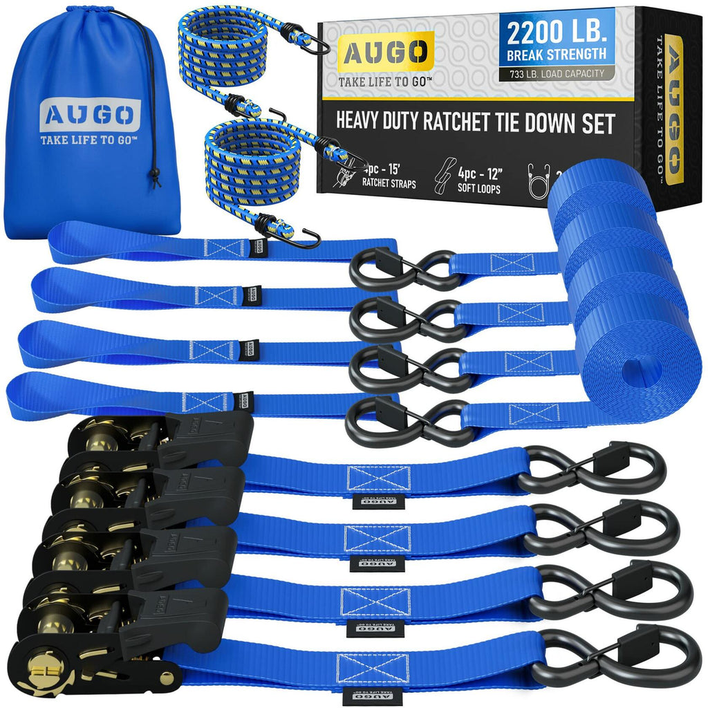 4 Pack 15 FT Ratchet Straps Heavy Duty 2200 LB Break Strength Safety Lock S Hook