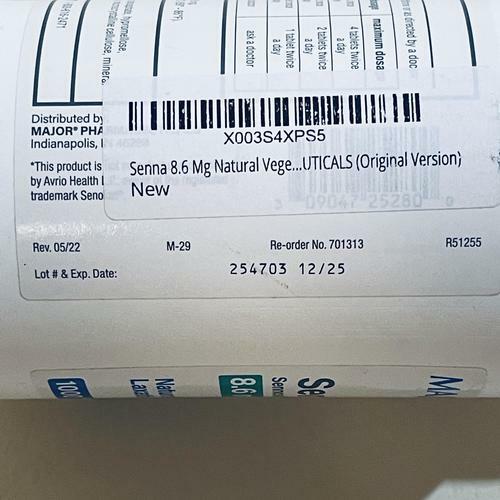 Senna Tablets 8.6 mg Natural Vegetable Laxative Ingredient 1000 Tablets 12/2025
