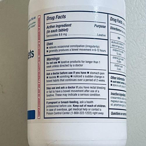 Senna Tablets 8.6 mg Natural Vegetable Laxative Ingredient 1000 Tablets 12/2025